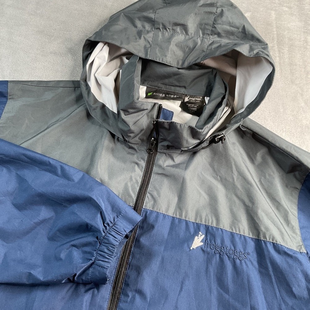 frogg toggs Men's Outerwear Jacket Size XXL Windbreaker Hooded Blue Gray *READ*